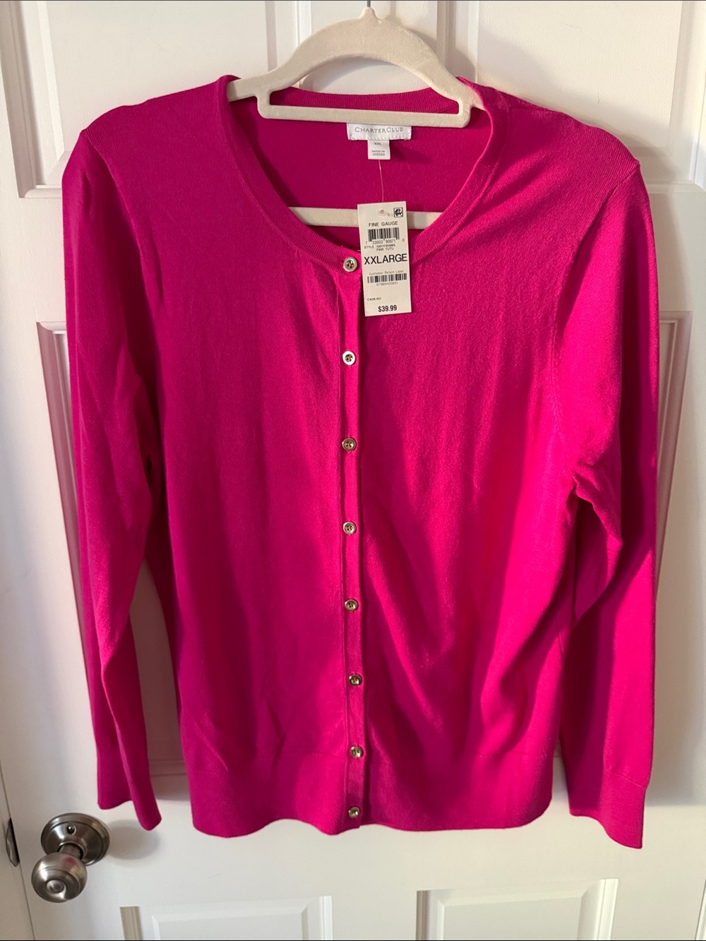 NWT Charter Club Women's Lightweight Button Cardigan Pink Tutu Gold Buttons XXL